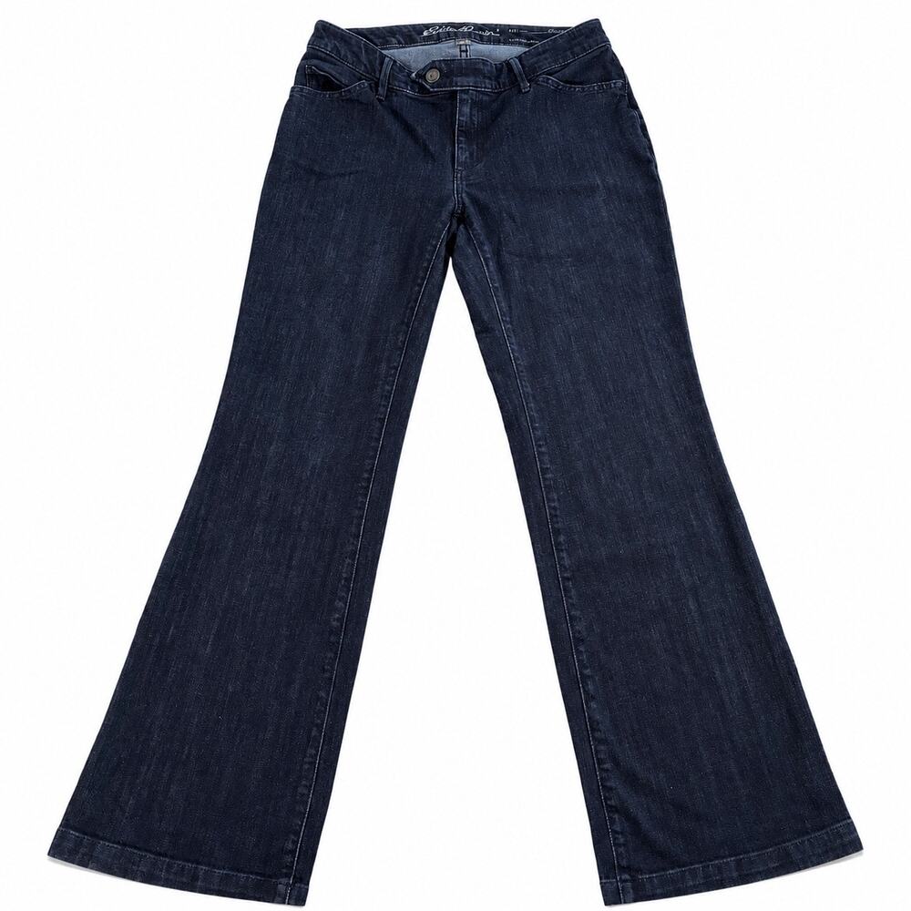 Eddie Bauer Curvy Trouser Jeans Womens 8 Dark Wash Flare Stretch Denim